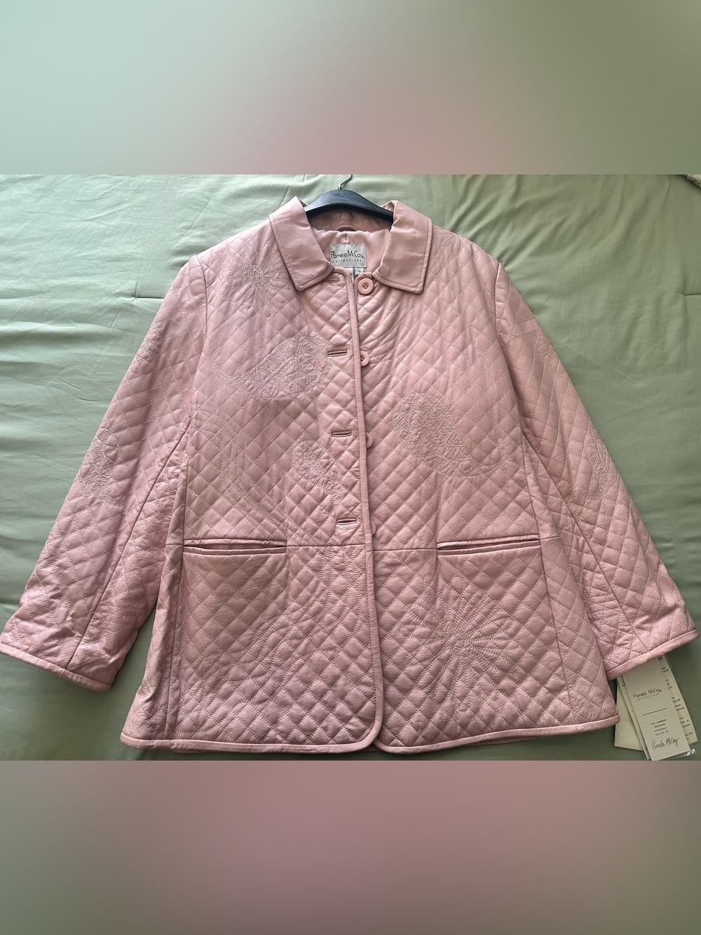 Pamela McCoy Quilted Pale Pink Button-Front Jacket
